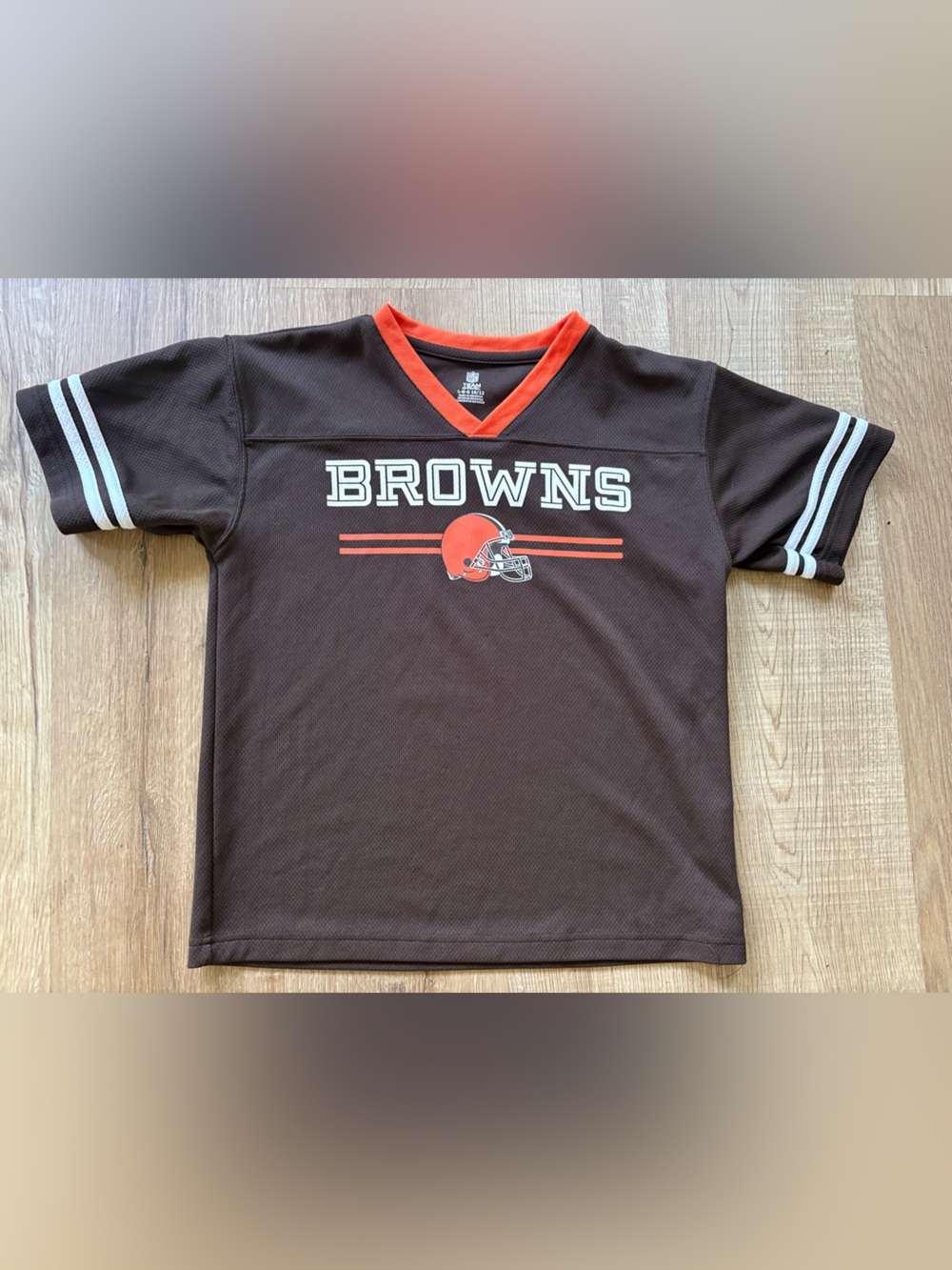 NFL Kids Cleveland Browns Jersey Tee with Orange Trim and White Stripe Detail